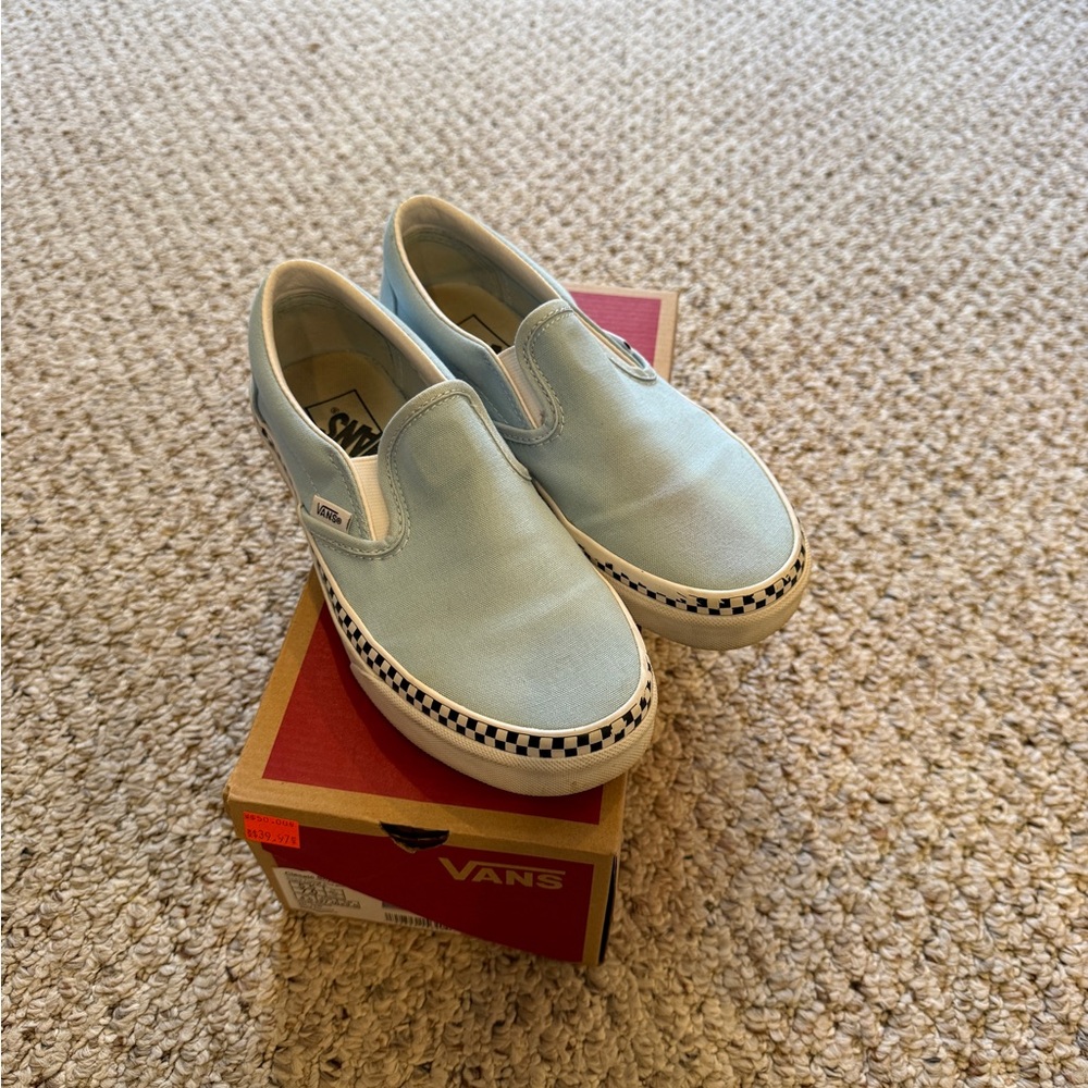 Vans Women's Light Blue Slip-On Sneakers